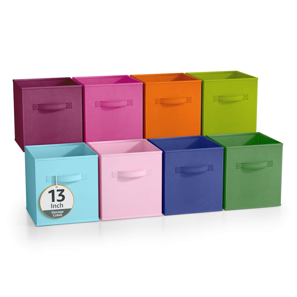 Sorbus Fabric Storage Bins 13" Foldable Cubes Multicolored With Handles For Pantry, Cubbies, Toy And Closet Organization- 8Pk