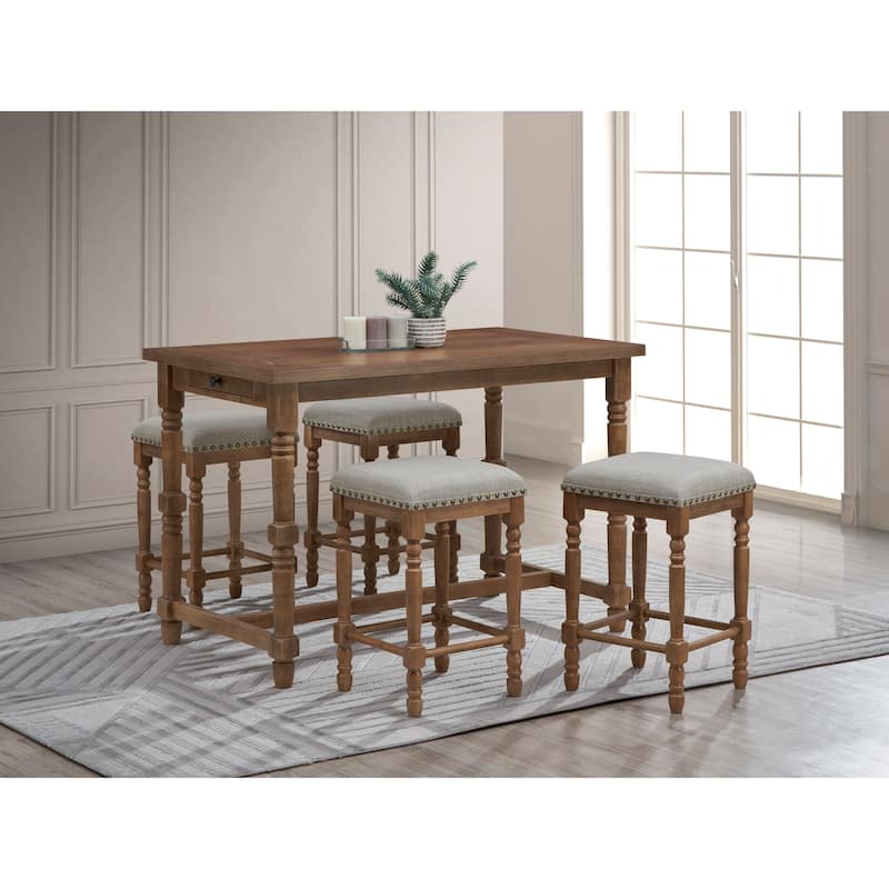Brittany Deluxe Linen Stools with Nailhead Trim - Vintage Honey / Neutral