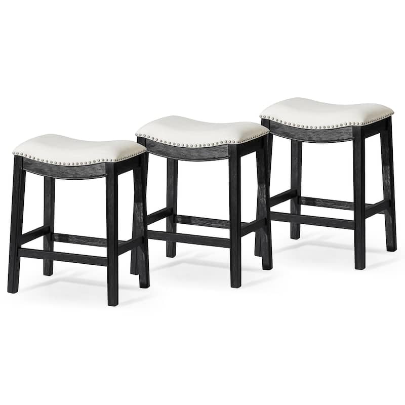 Maven Lane 26" Adrien Saddle Kitchen Counter Height Stool - Aged Black - Set of 3