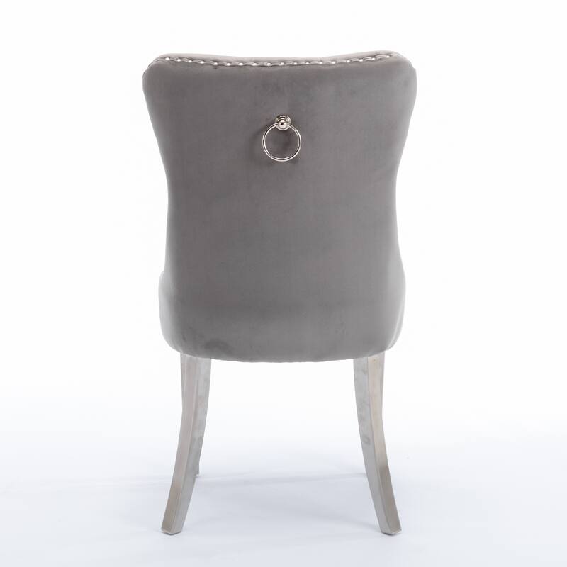 Set of 2 Contemporary High-End Tufted Upholstered Dining Chair with Nailhead & Stainless Steel Legs