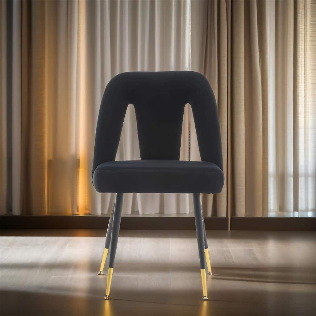 Modern Velvet Upholstered Dining Chair with Nailheads (Set of 2)