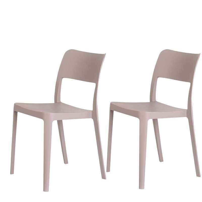 HomeRoots Set of Two Taupe Heavy Duty Plastic Outdoor Stacking Accent Chairs
