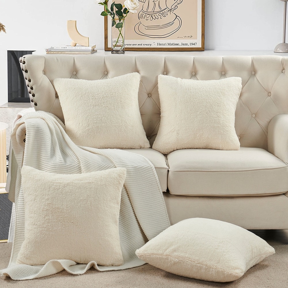 Accent Sherpa Pillow Cover Set of 4 20Inch x 20Inch, NO INSERT