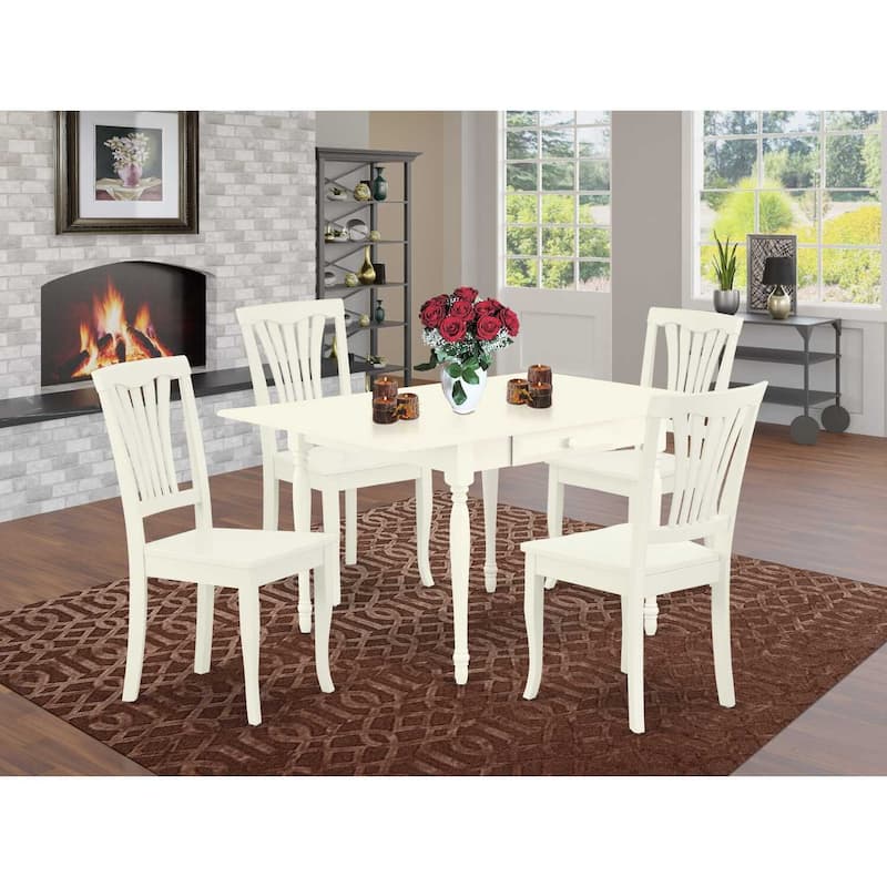 HomeStock 5-Pc Rectangular Linen White Finish Solid Wood Top-Dining Room Set with Dropleaf-Seats 4