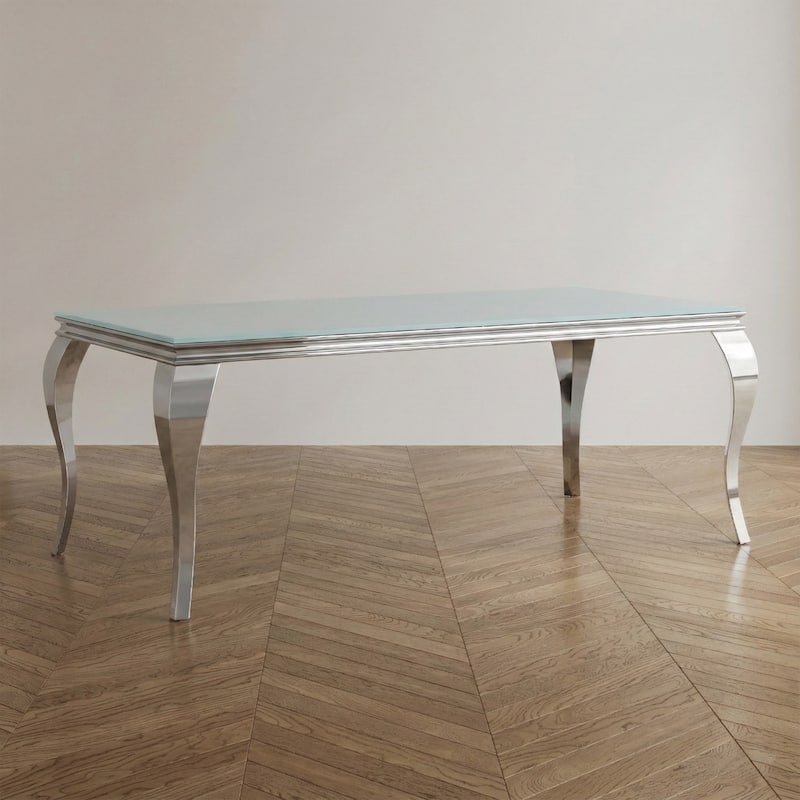 Furniture of America Pizo Glam 79-inch Chrome Leg Glass Top Dining Table - White