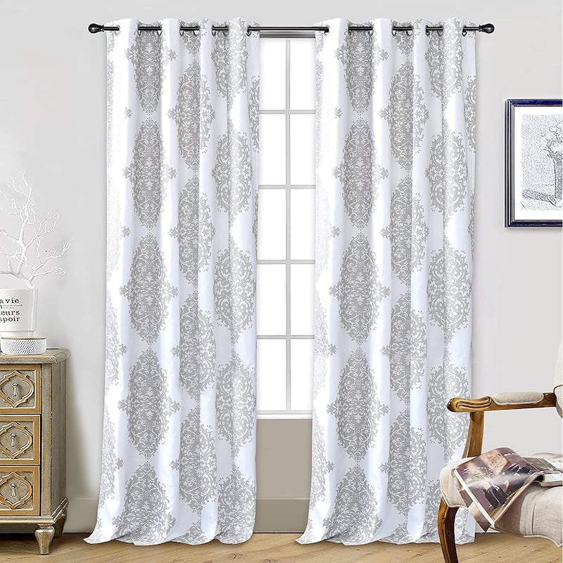 DriftAway Asher Medallion European Floral Blackout Lined Curtain 2 Panels - 52" Width X 96 " Length - Gray