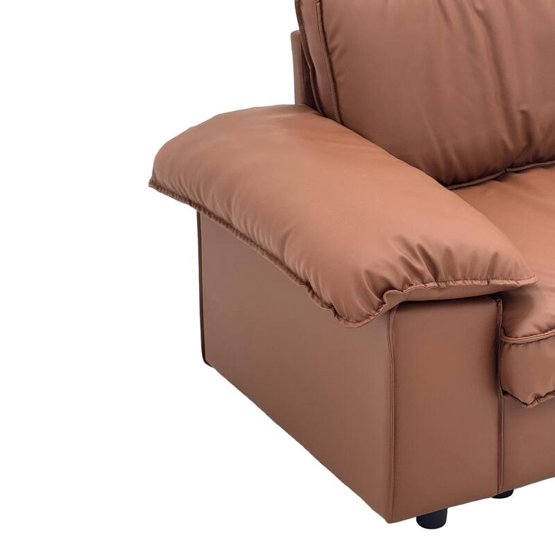 Leather Compact Sofa Couch with Hidden Storage, Minimalist 2-Seater Loveseat Sofa Couch with Pillow Armrests