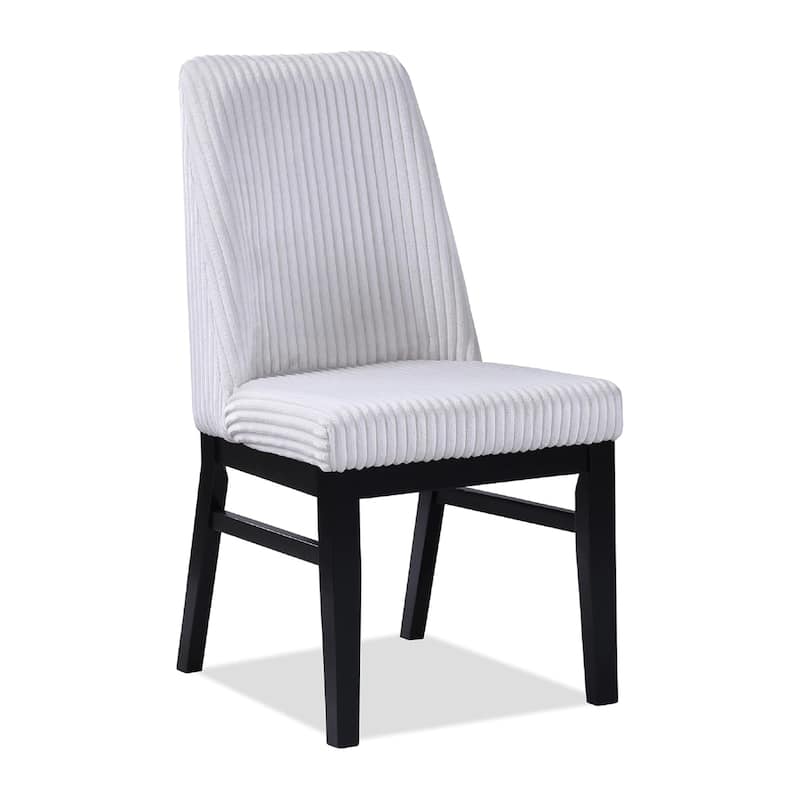 Haly Dining Chair Set of 2, White Fabric Padded Seat, Black Wood Legs