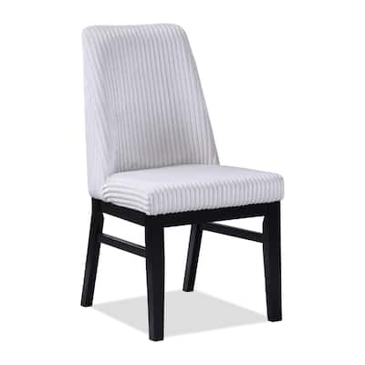 Haly Dining Chair Set of 2, White Fabric Padded Seat, Black Wood Legs