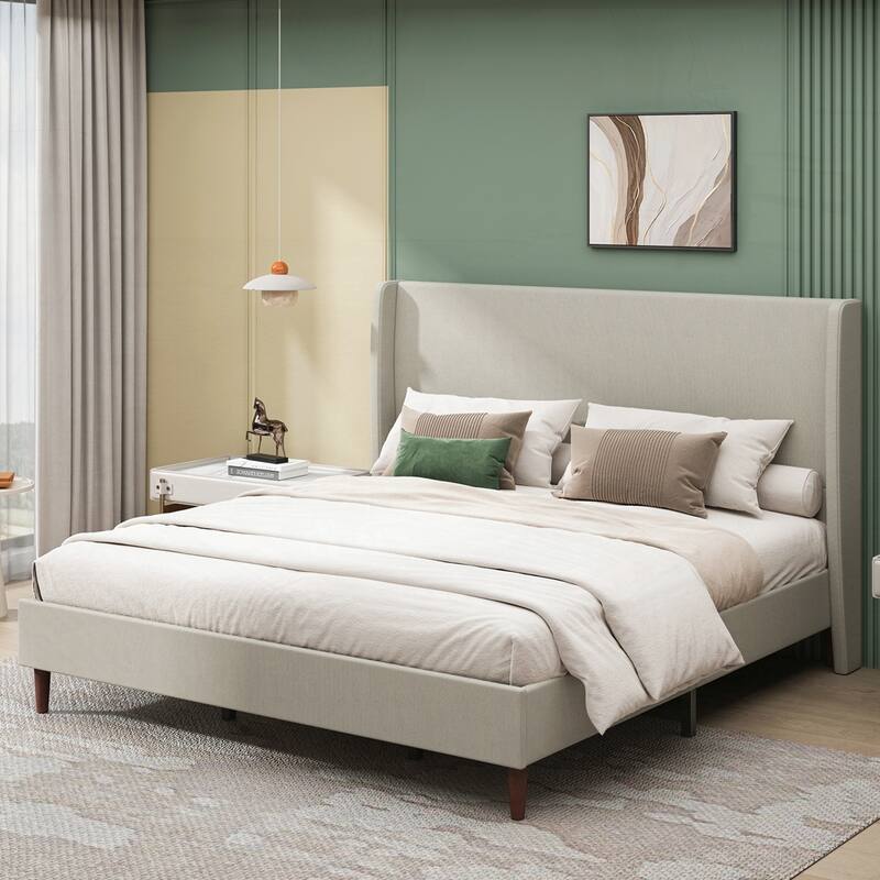 High Headboard Upholstered Bed with 12-Slat Support