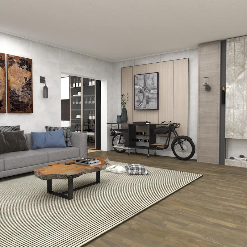 Black Metal Handmade One-of-a-Kind Reclaimed Motorcycle Bar with Light Up Headlights and Taillights - 105 x 18 x 38