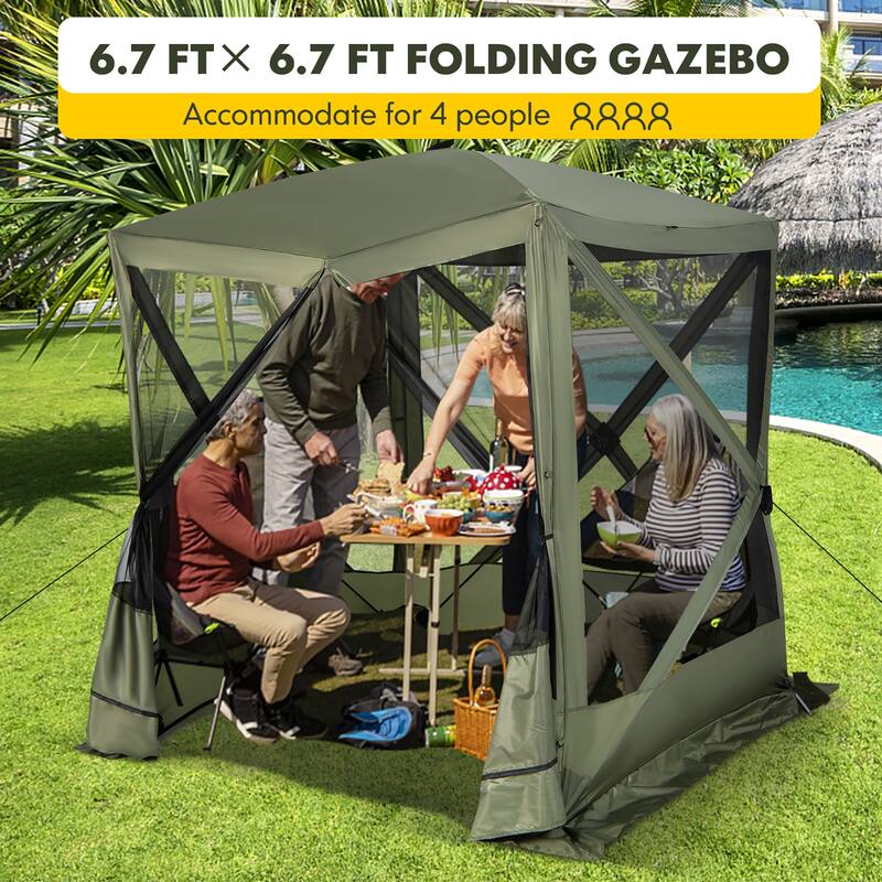 Costway 6.7 FT x 6.7 FT 4-Panel Pop up Camping Gazebo Quick-Set with 2 - See Details