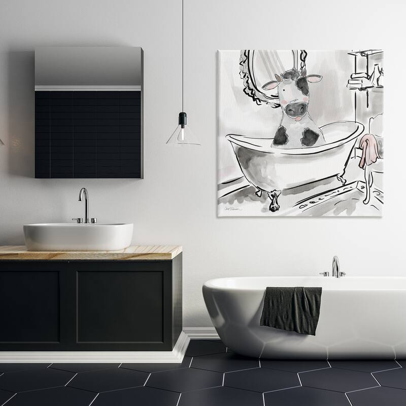 Stupell Minimal Bathtub Cow Canvas Wall Art Design By Carol Robinson