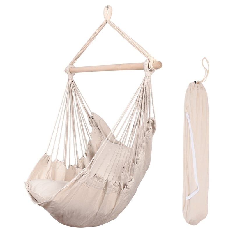 Cotton Hanging Hammock Chair Large Hanging Rope Seat with 2 Cushions - Natural