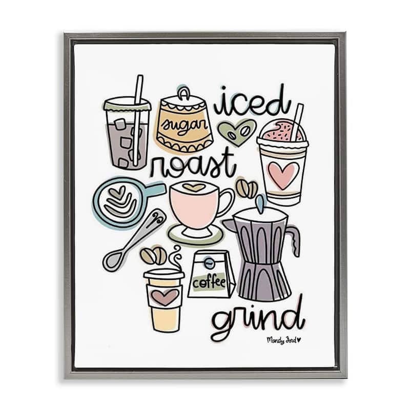 Stupell Various Coffee Types Trend Framed Floater Canvas Wall Art Design By Mandy Ford Art + Illustration - 17 x 21 - Grey
