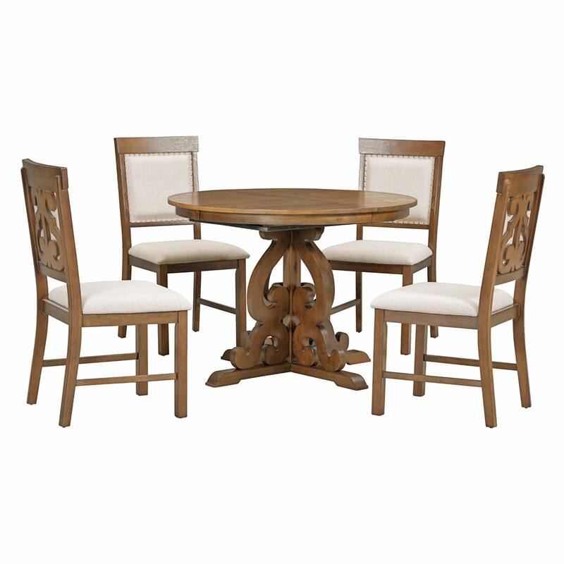 5-Piece Retro Dining Set, Extendable Table and 4 Upholstered Chairs
