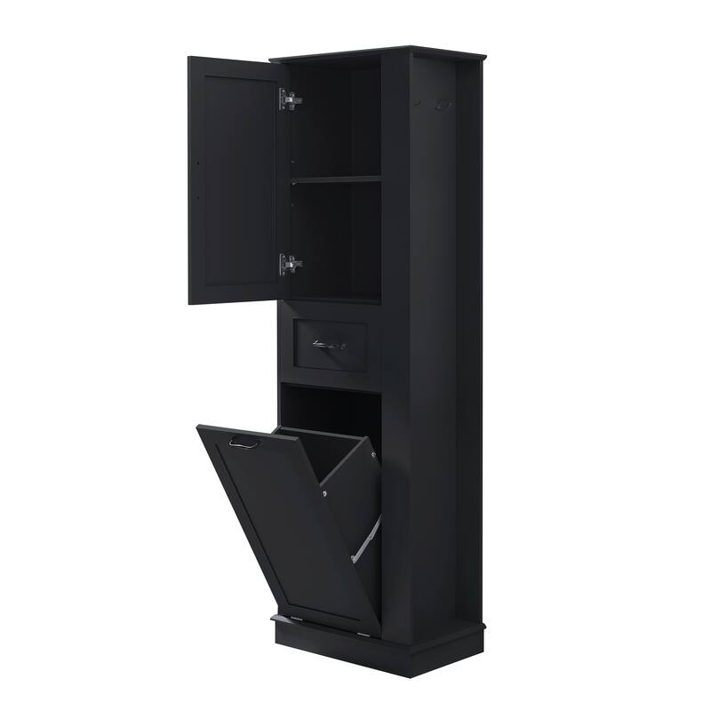 Roomfitters 67" Tall Modern Storage Cabinet with Tilt-Out Compartment and Side Hooks