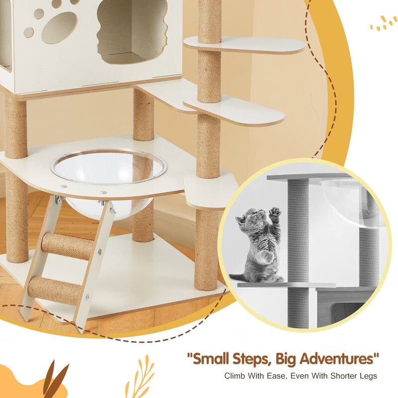 EROMMY Cat Tree – Multi-Level Cat Tower with Sisal Scratching Posts & Swing Ball, Modern Cat Furniture for Indoor Cats