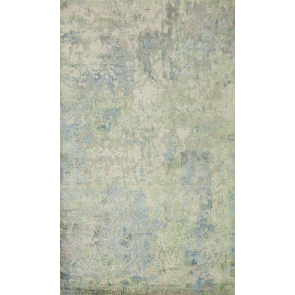 Hand Knotted Oriental Viscose Silk Carpet Modern Abstract Green Abstract Area Rug - 6' 4'' X 4' 1''