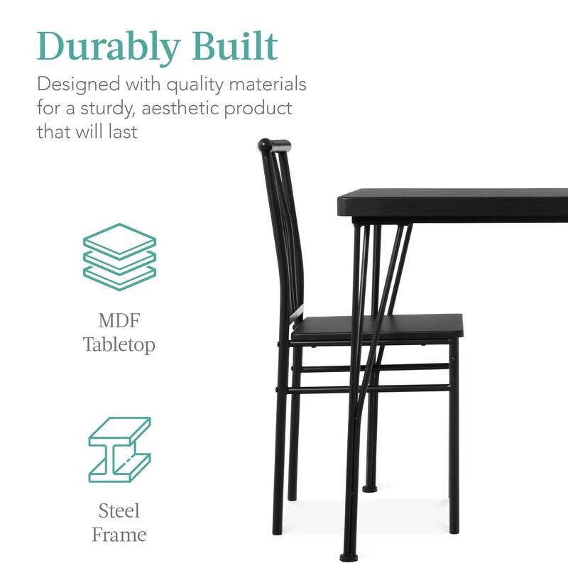 5-Piece Metal and Wood Indoor Modern Rectangular Dining Table Set for Kitchen, Dining Room, Dinette, Breakfast Nook w/ 4 Chairs