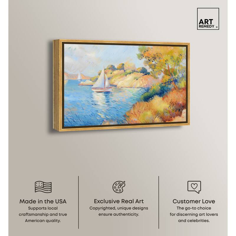 Art Remedy Sail Off In The Morning Framed Impressionism 1 Piece Canvas Wall Art /Monet And Van Gogh Inspired Art