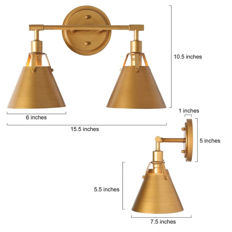 Coney Modern 2-Light Brushed Gold Bathroom Vanity Light Wall Sconces