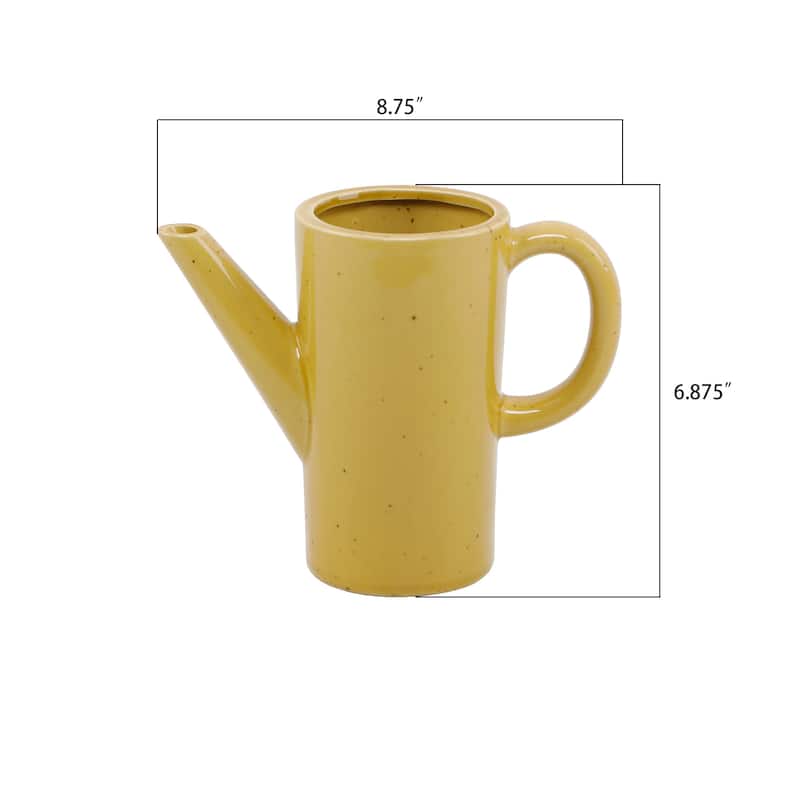 8.75" Ceramic Watering Can ,Speckle Mustard