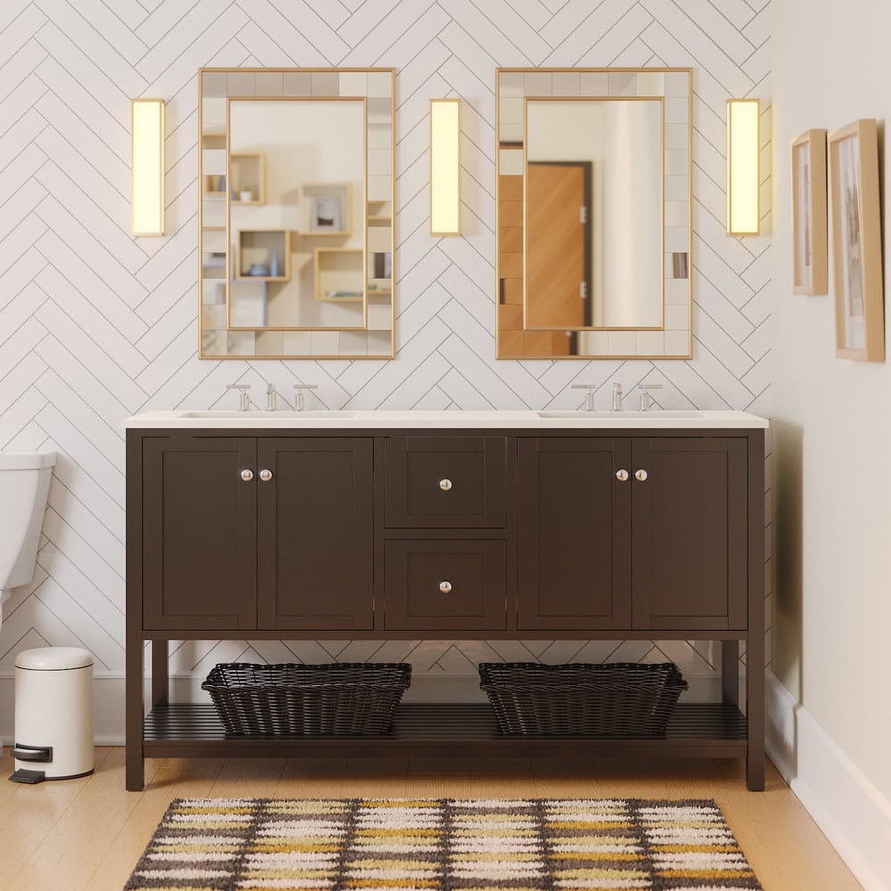 KitchenBathCollection Lakeshore 60" Double Bathroom Vanity with Engineered White Top