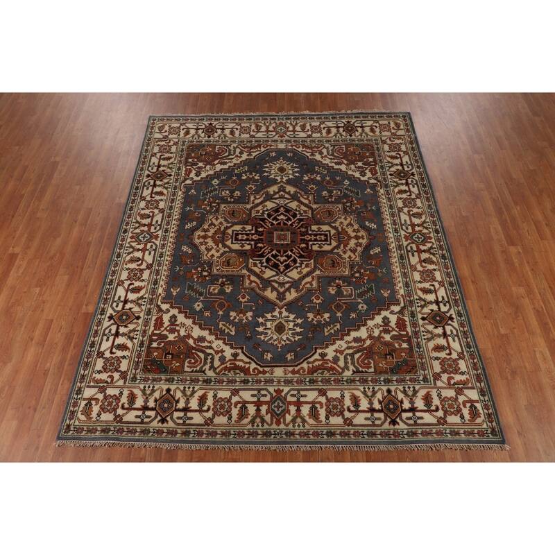 Geometric Heriz Serapi Oriental Area Rug Hand-Knotted Wool Carpet - 7'11" X 9'10"