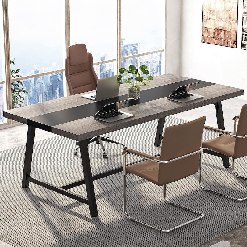 6FT Rectangle Conference Table, 70.9L Meeting Table for 6 People - Grey