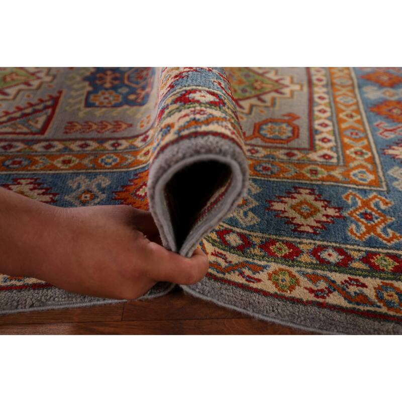 Traditional Grey Kazak Foyer Rug Hand-Knotted Wool Carpet - 3'4" x 5'0"
