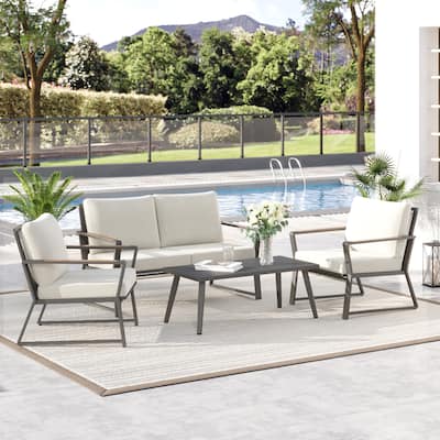 White 4 Piece Aluminum Patio Conversation Set