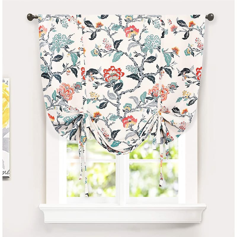 Porch & Den Navarre Botanical Pattern Printed Tie-up Shade - 45" width x 63" length - multi