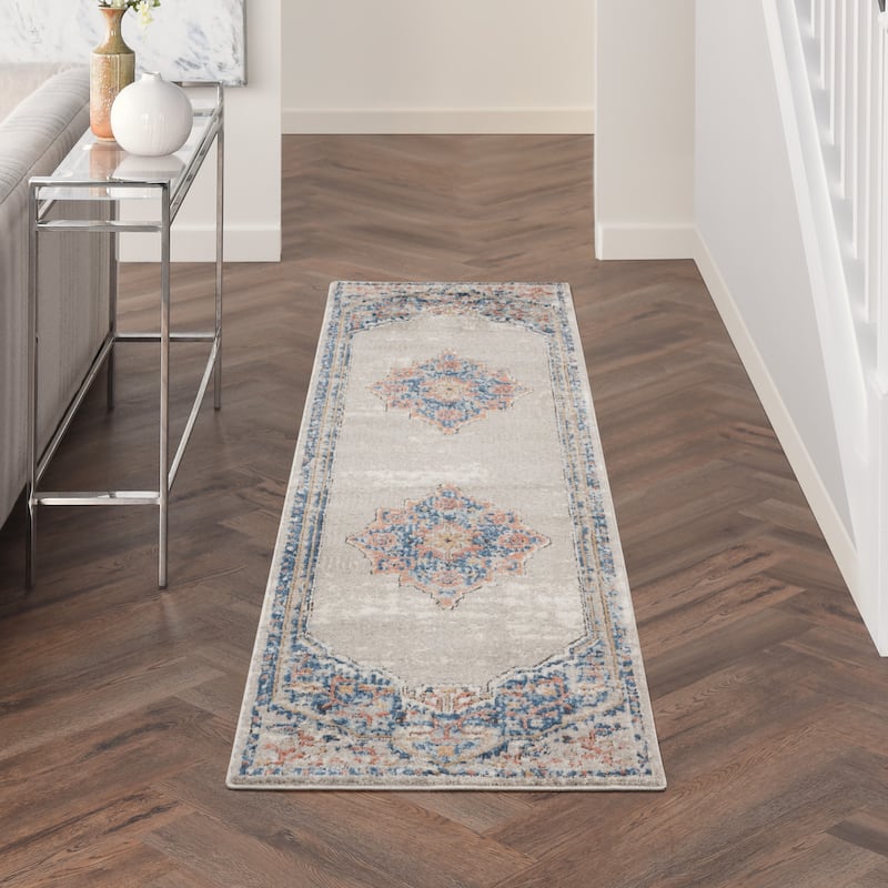 Nourison Concerto Vintage Persian Center Medallion Area Rug - 2'2" x 7'6" Runner - Blue/Grey - Rectangle