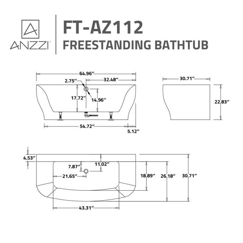 Bank Series 65 in. x 31 in. Flat Bottom Acrylic Freestanding Soaking Bathtub with Center Drain, Matte Black Faucet