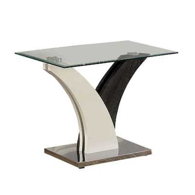 23.63 in. White and Gray Rectangle Glass End Table with Flared Base