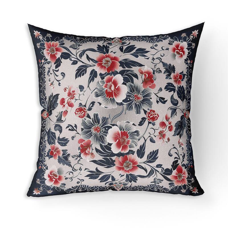 Flower Hub Broadcloth Pillow With Removable Cover in Black Red - 18" x 18"