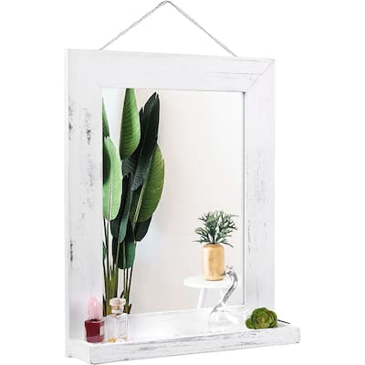 EDGEWOOD 16x20" Decorative Wall Mirror with Shelf Solid Wood Framed