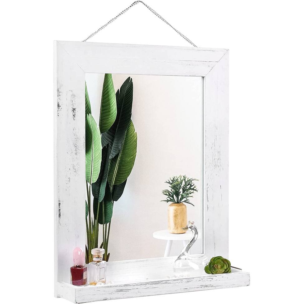 EDGEWOOD 16x20" Decorative Wall Mirror with Shelf Solid Wood Framed