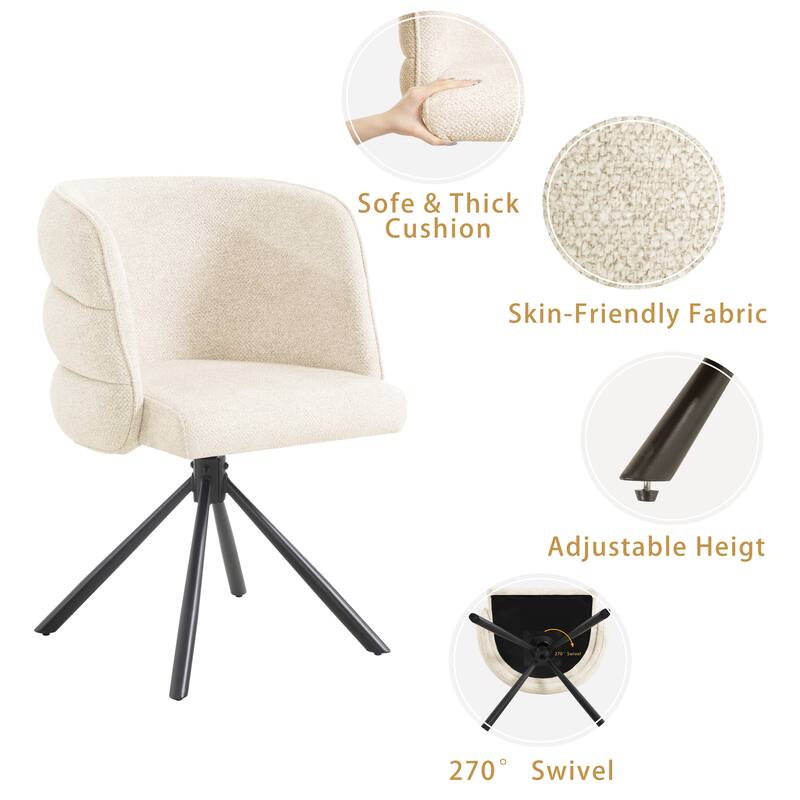270°Swivel Modern Upholstered Dining Chairs with Metal Base (Set of 2)