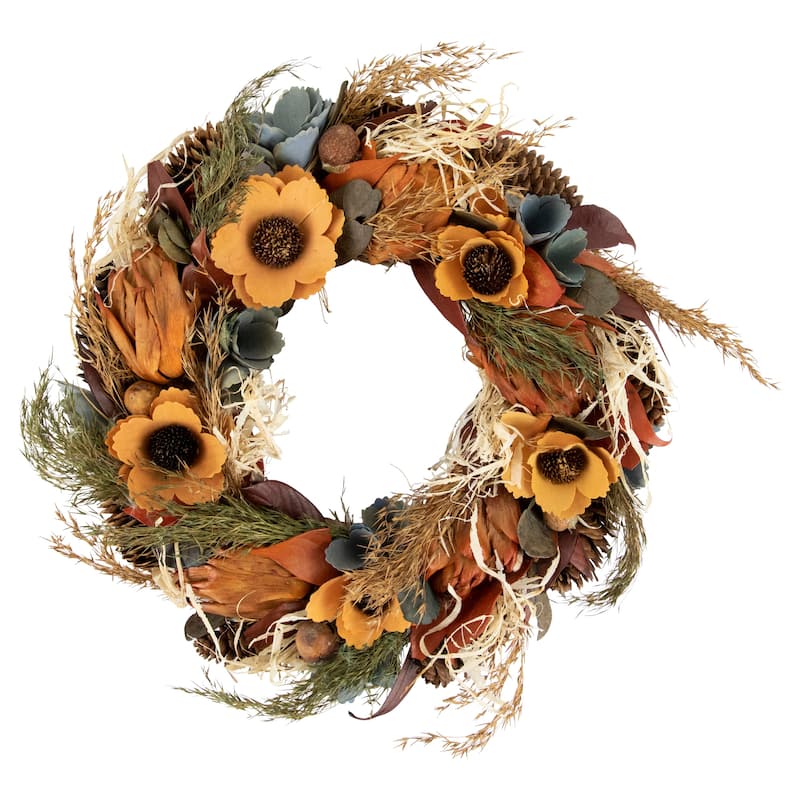 Sunflower and Wheat Artificial Fall Harvest Wreath - 12" - Unlit