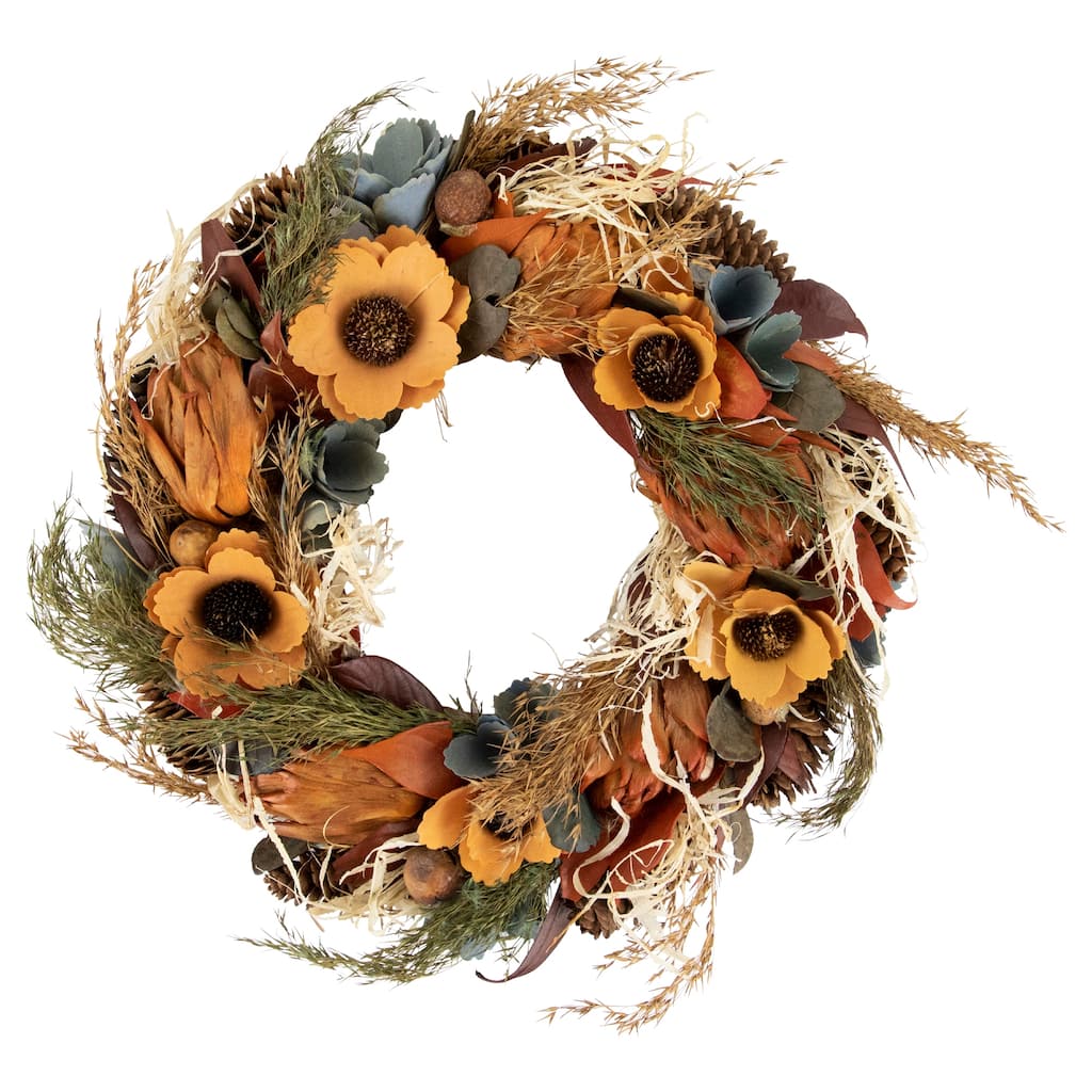 Sunflower and Wheat Artificial Fall Harvest Wreath - 12" - Unlit