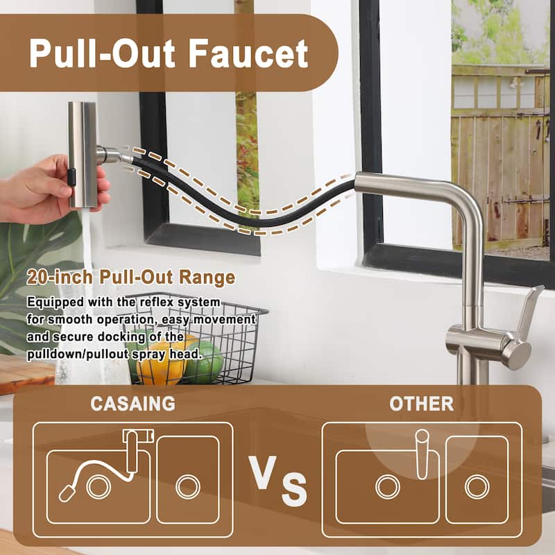 Single Handle Pull Down Sprayer Kitchen Faucet with 3 Functions Spray
