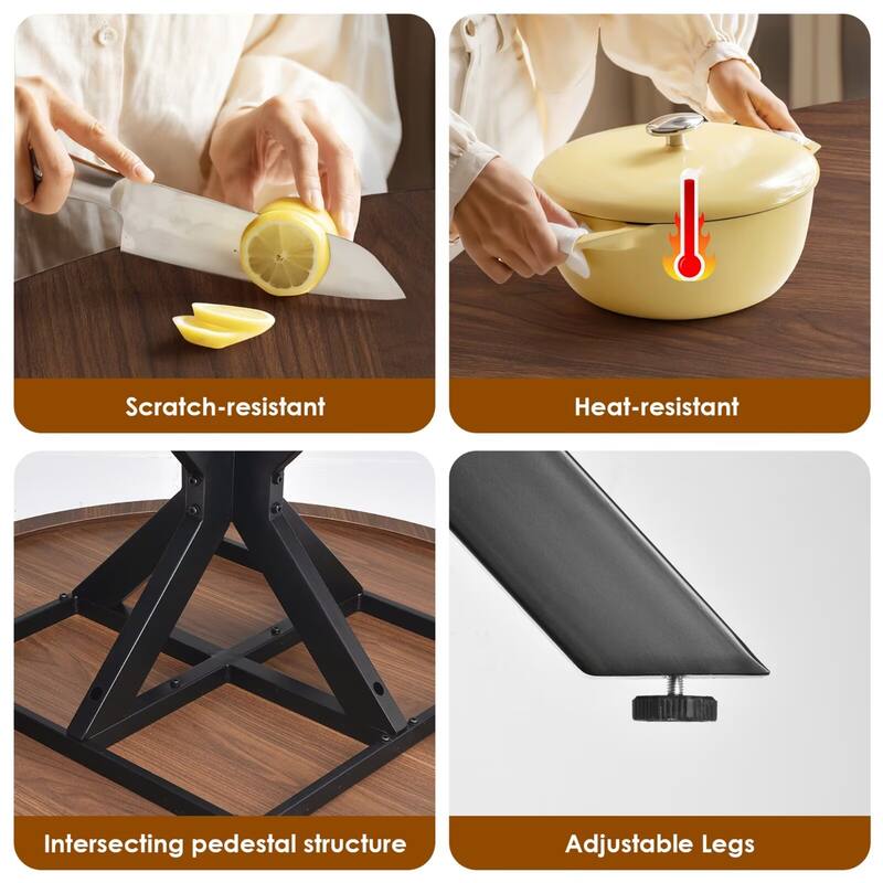 47.2" Solid Wood Dining Kitchen Table for 4-6 People with Intersecting Pedestal Base