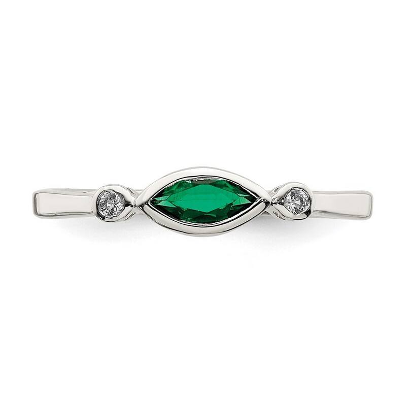 Curata 925 Sterling Silver Polished Created Emerald and White Topaz Ring