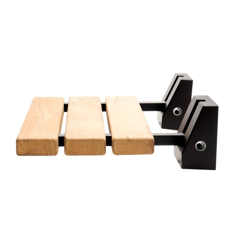Black Matte 16" Wide Foldable Teak Shower Seat with Square Hardware