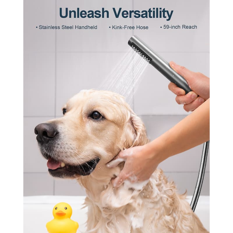 GRANDJOY Shower System 10 inch Wall Mount Rain Shower Head with Handheld Spray Combo Round