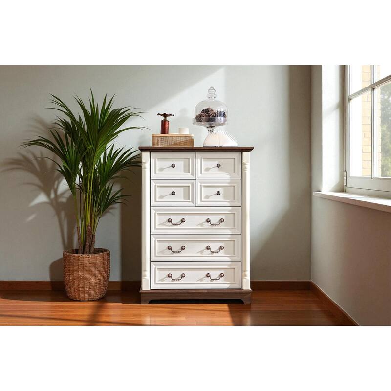 Rustic 7-Drawer Dresser Chest for Bedroom Wooden Base Storage Cabinet Antique Two-Tone Wood Grain for Living Room - Walnut