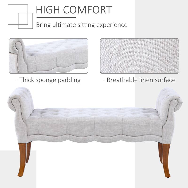 HOMCOM Traditional Style Entryway Bed End Shoe Bench with Button Tufted and Rounded Arm for Living Room,