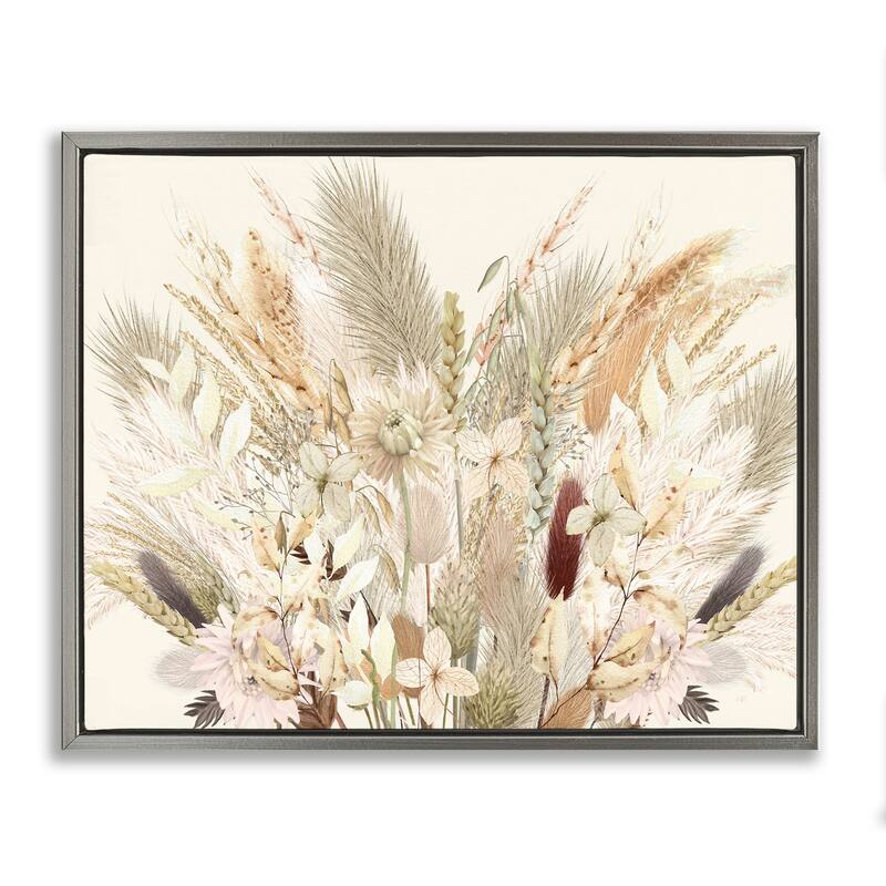 Stupell Natural Wheat & Country Herbs Framed Floater Canvas Wall Art Design By Val Rhodes - 31 x 25 - Grey